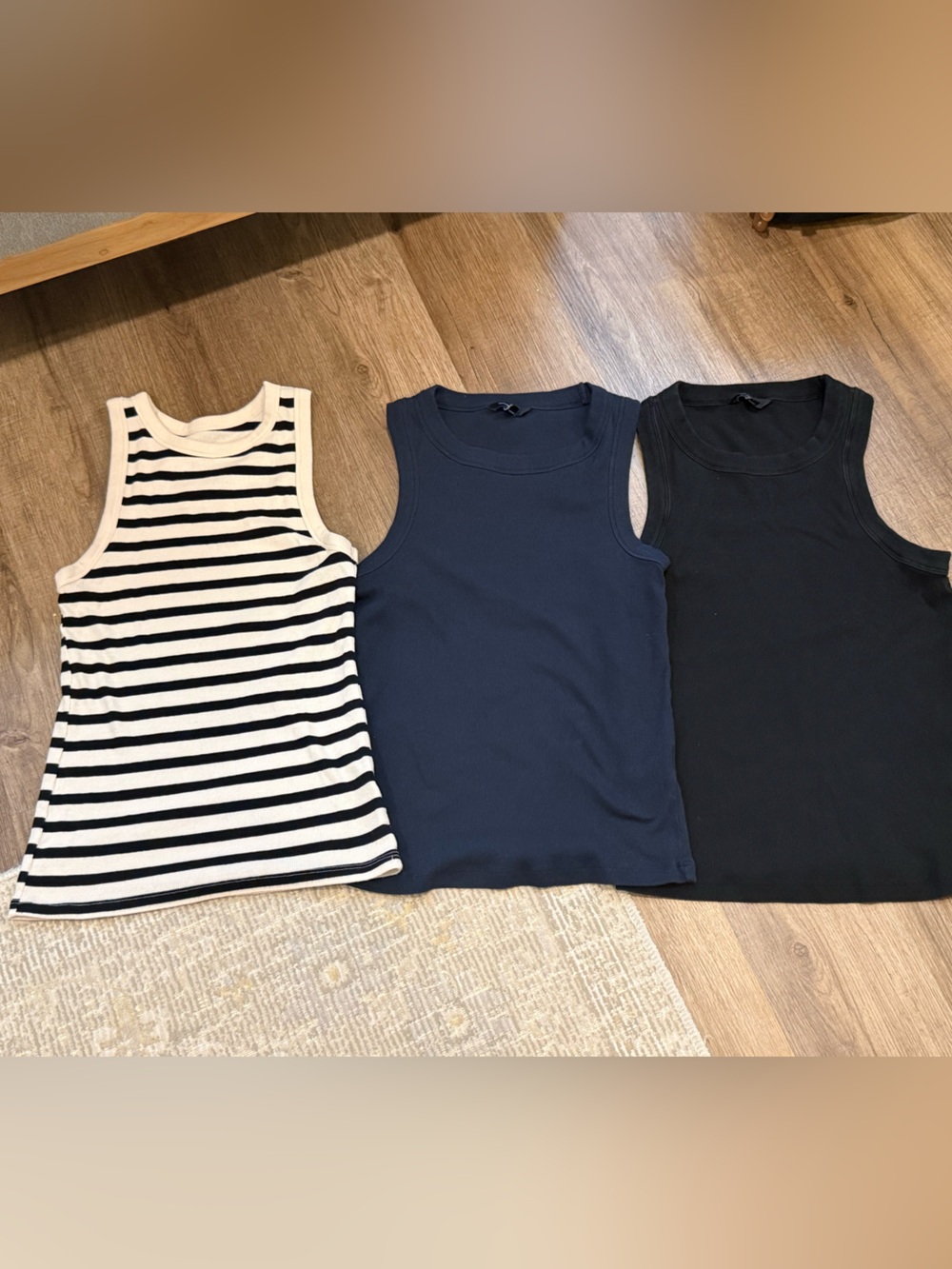 Banana Republic + Target 3-Pack Ribbed Tank Tops — Black, Navy, Ivory Stripe